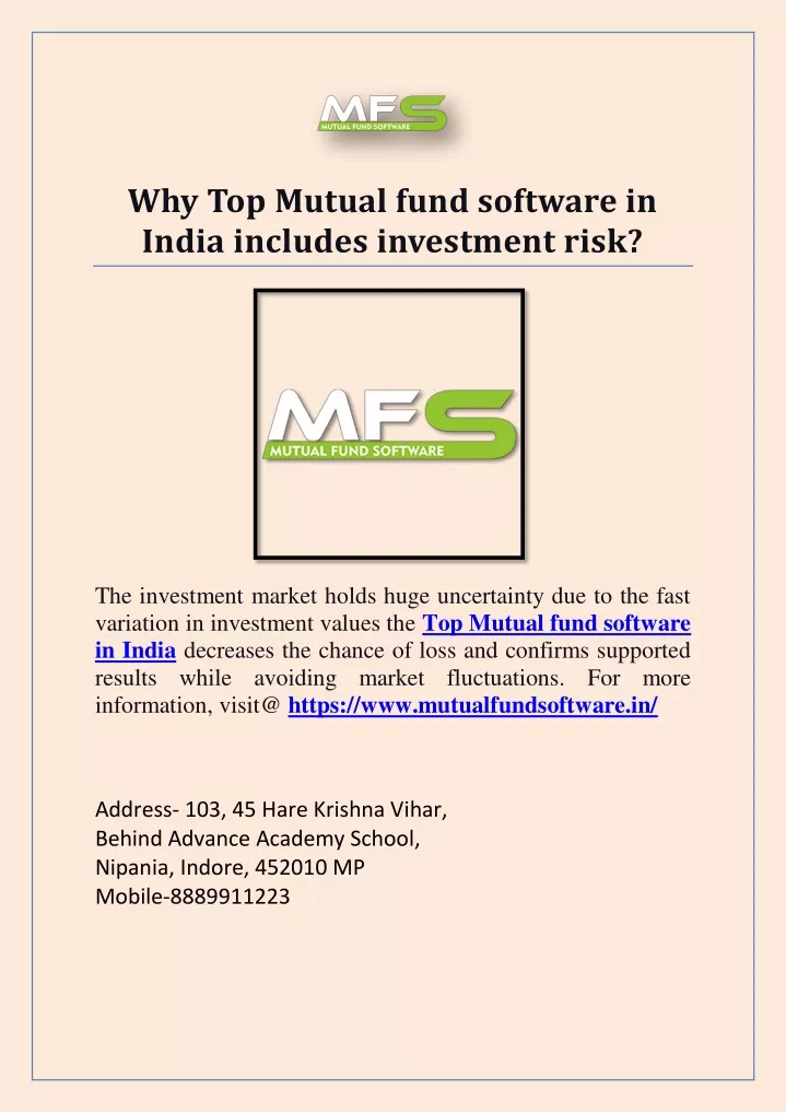 why top mutual fund software in india includes