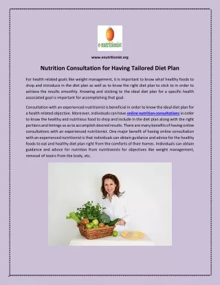 Nutrition Consultation for Having Tailored Diet Plan