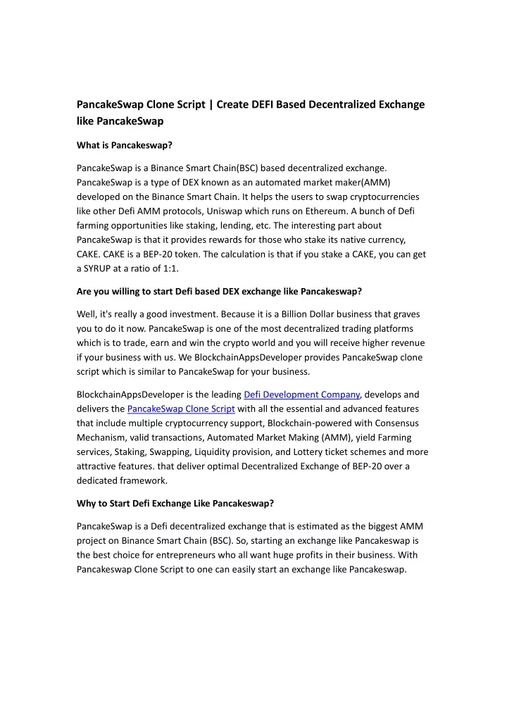 pancakeswap clone script create defi based