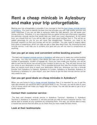 Rent a cheap minicab in Aylesbury and make your trip unforgettable
