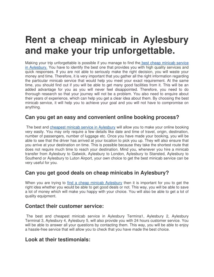 rent a cheap minicab in aylesbury and make your