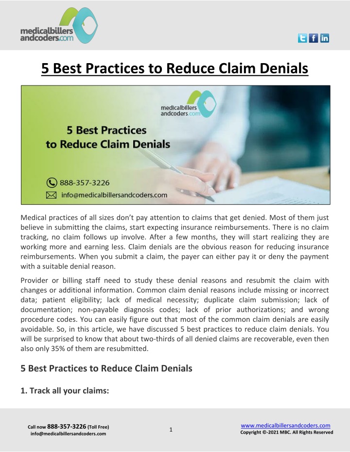 5 best practices to reduce claim denials