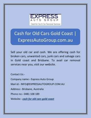 Cash for Old Cars Gold Coast | ExpressAutoGroup.com.au