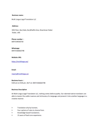 Multi Lingua Legal Translation LLC