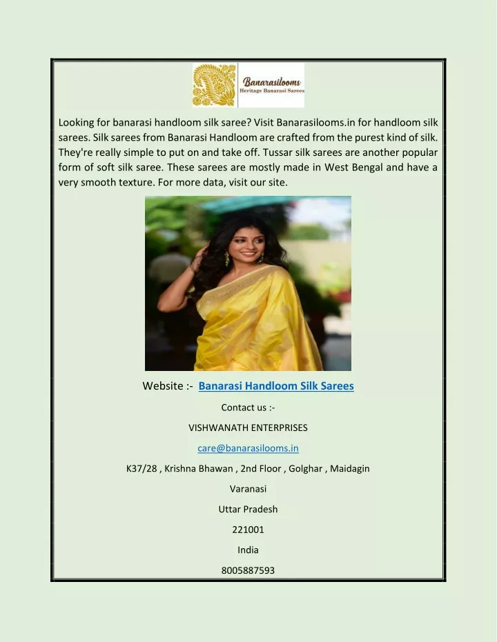 looking for banarasi handloom silk saree visit