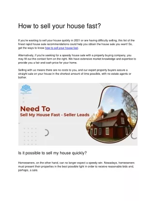 How to sell your house fast?
