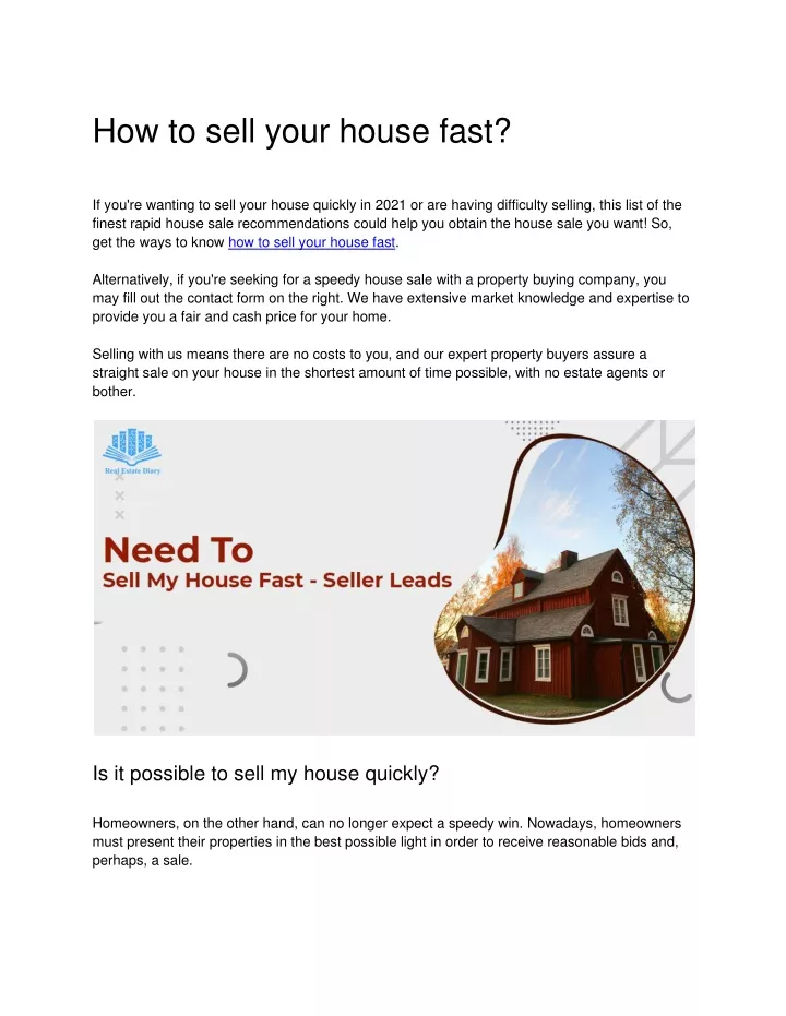 how to sell your house fast