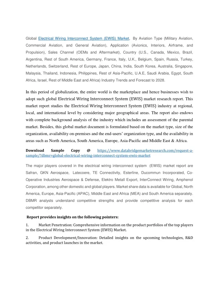 global electrical wiring interconnect system ewis