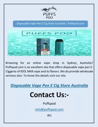Disposable Vape Pen E-Cig Store Australia | Puffspod.com