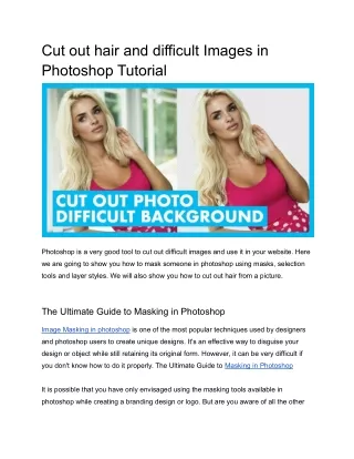 Can You Really Find Learn How To Cut out hair and difficult Images in Photoshop