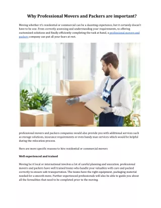 Why Professional Movers and Packers are important