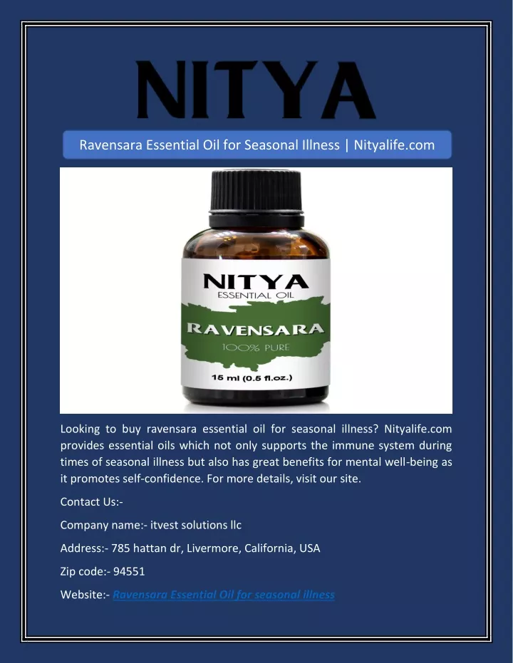 ravensara essential oil for seasonal illness