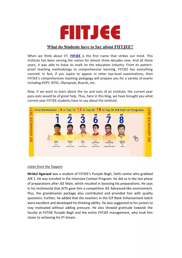 what do students have to say about fiitjee