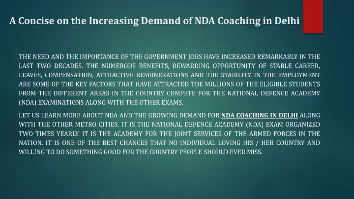 a concise on the increasing demand of nda coaching in delhi