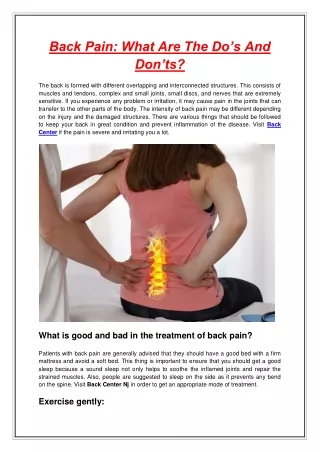 Back Pain What Are The Do’s And Don’ts