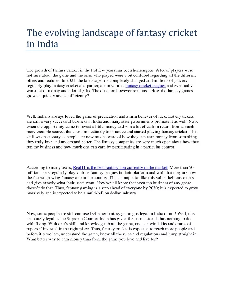 the evolving landscape of fantasy cricket in india