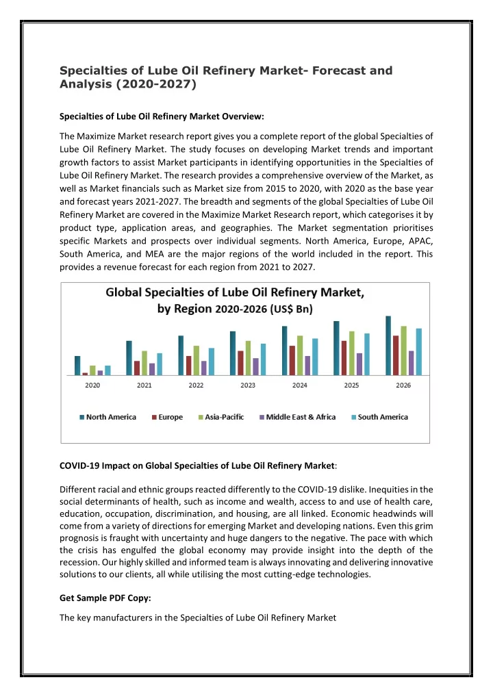 specialties of lube oil refinery market forecast