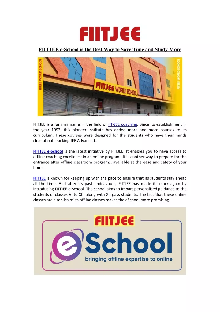 fiitjee e school is the best way to save time