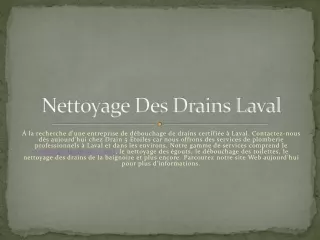 Nettoyage Des Drains Laval PPT