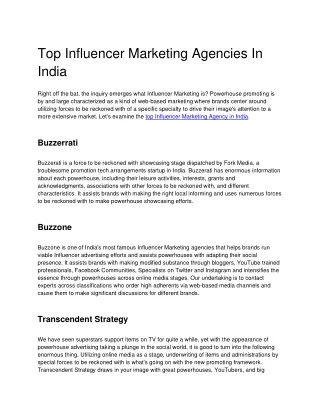 Top Influencer Marketing Agencies in India
