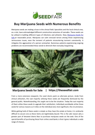 Buy Marijuana Seeds with Numerous Benefits