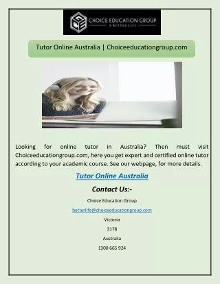 Tutor Online Australia | Choiceeducationgroup.com