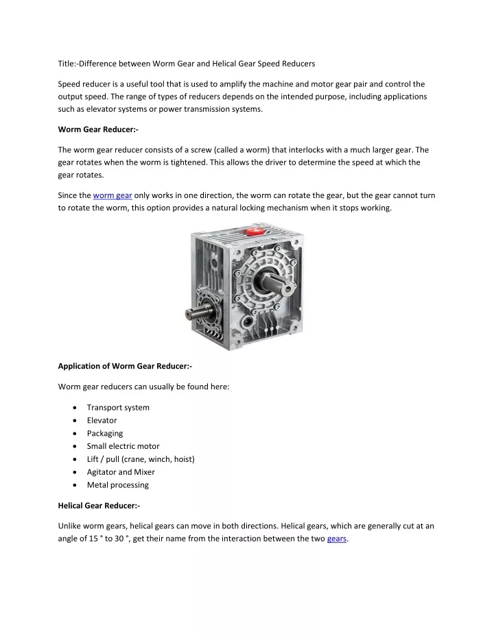 title difference between worm gear and helical