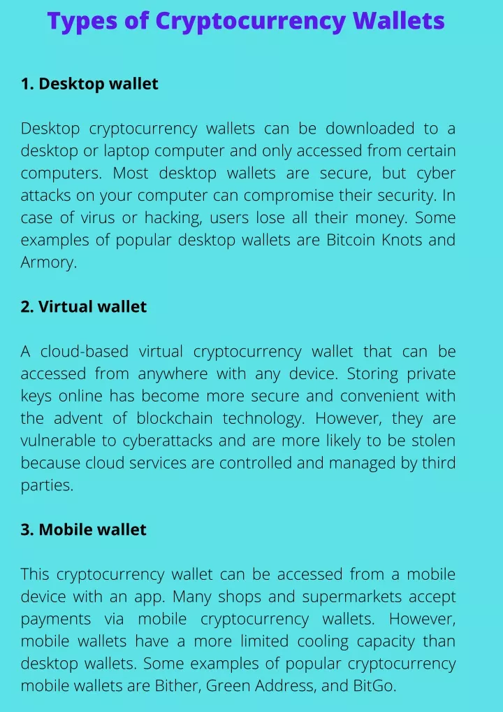 types of cryptocurrency wallets