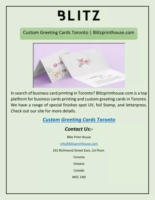 Custom Greeting Cards Toronto | Blitzprinthouse.com