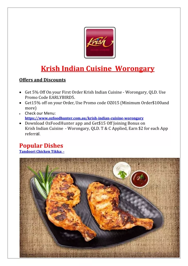 krish indian cuisine worongary offers