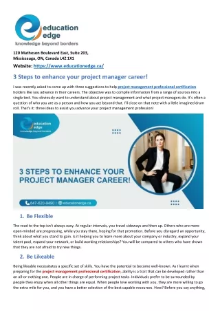 3 Steps to enhance your project manager career!