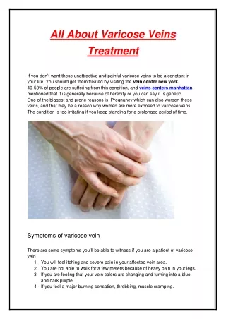 All About Varicose Veins Treatment