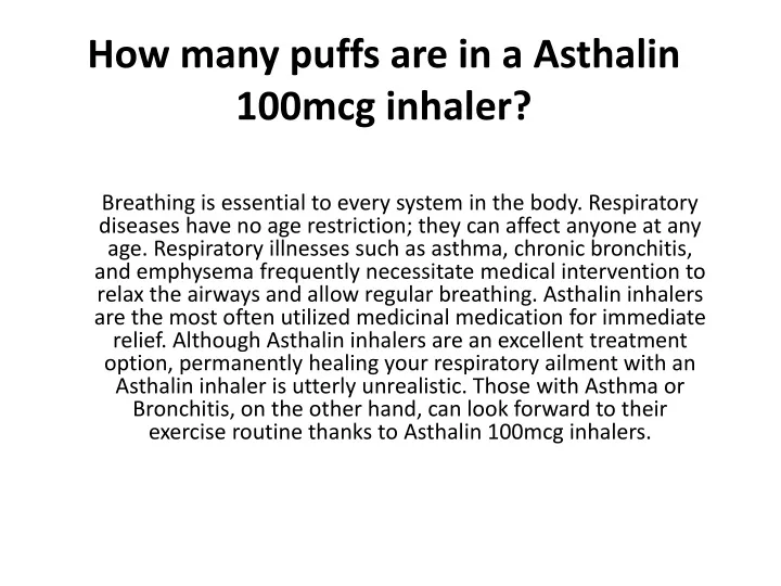 how many puffs are in a asthalin 100mcg inhaler
