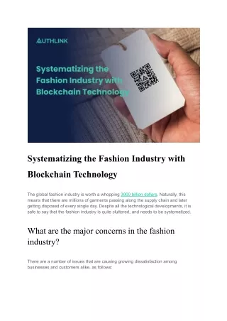 Systematizing the Fashion Industry with Blockchain Technology
