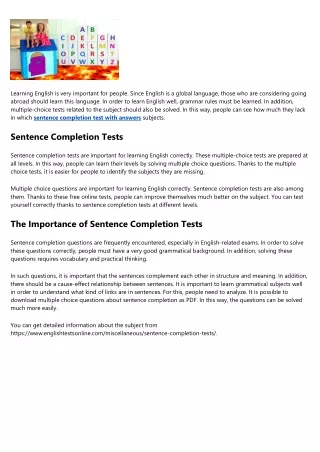Sentence Completion Test With Answers