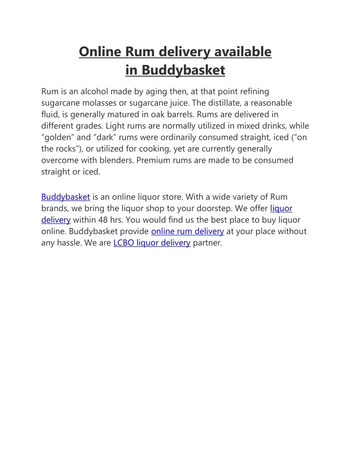 online rum delivery available in buddybasket