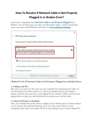 how to resolve if network cable is not properly