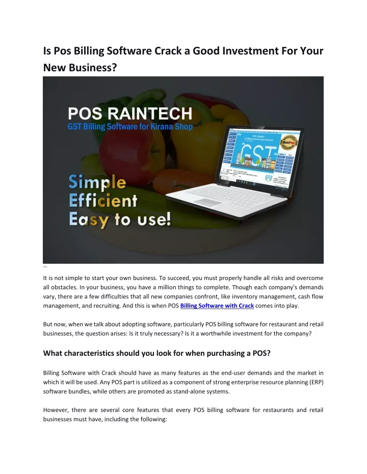 is pos billing software crack a good investment