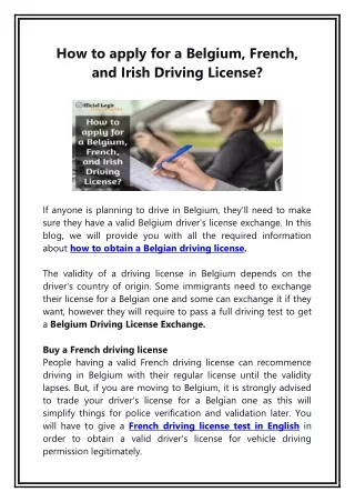 How to apply for a Belgium, French, and Irish Driving License?