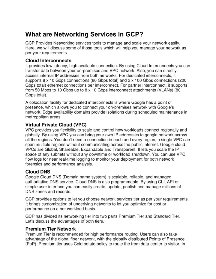 what are networking services in gcp gcp provides