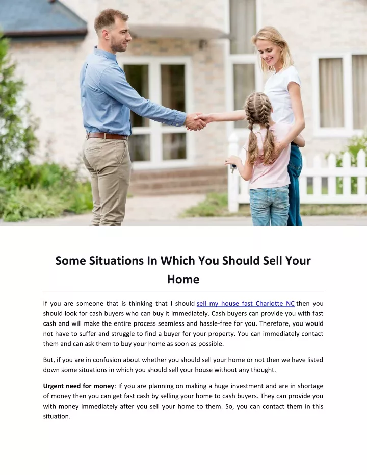 some situations in which you should sell your home