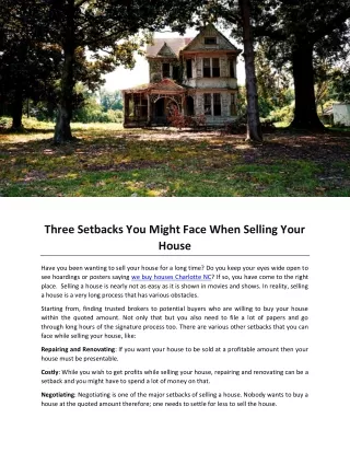 Three Setbacks You Might Face When Selling Your House