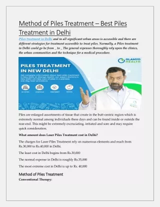 Method of Piles Treatment – Best Piles Treatment in Delhi
