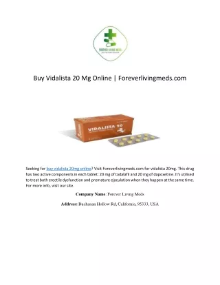 Buy Vidalista 20 Mg Online