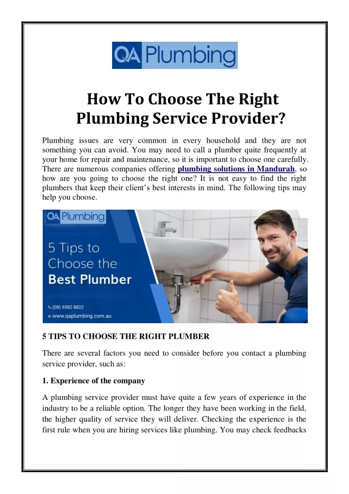 how to choose the right plumbing service provider