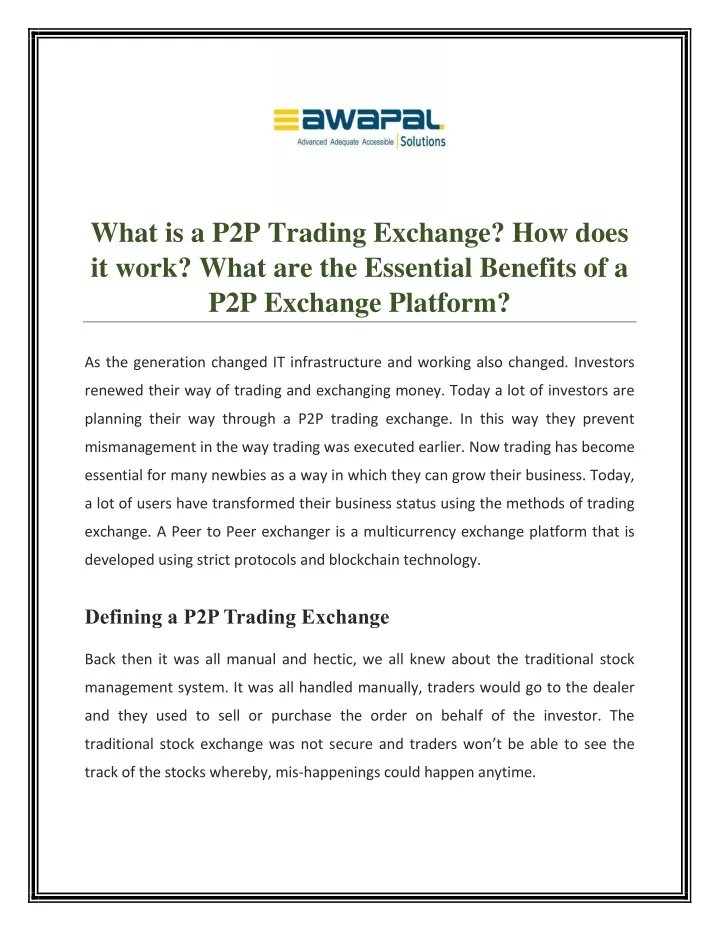 what is a p2p trading exchange how does it work