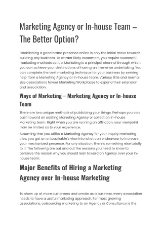 Marketing Agency or In-house Team – The Better Option?