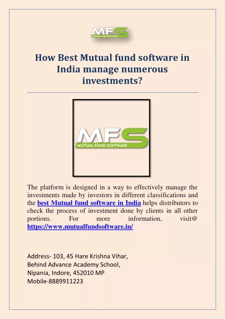 how best mutual fund software in india manage