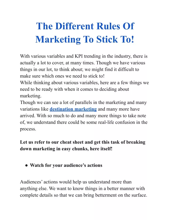 the different rules of marketing to stick to