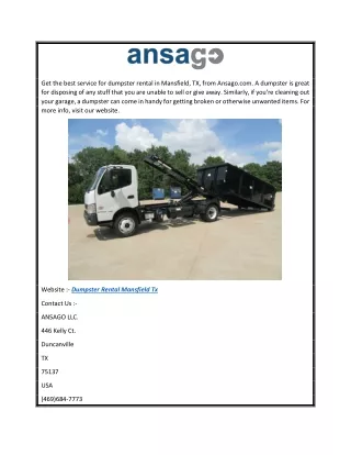 Dumpster Rental Mansfield Tx  Ansago.com